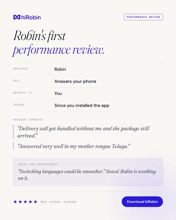 hiRobin, performance review
